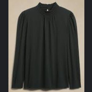 Banana Republic Dark Green Long Sleeves Ruffle-Mock Neck Top Women's Size S